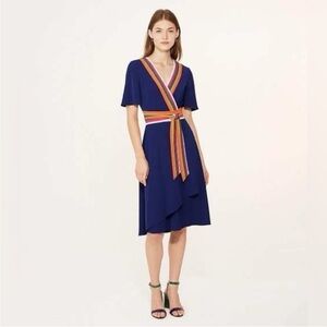 Tory Burch Peggy Wrap Dress Navy Sea Soul Stripe Multicolour Size 2